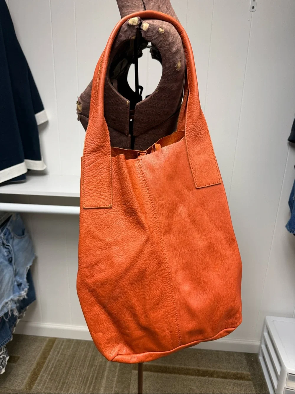 Nardelli Burnt Orange Soft Italian Leather Unstructured Hobo Shoulder Bag